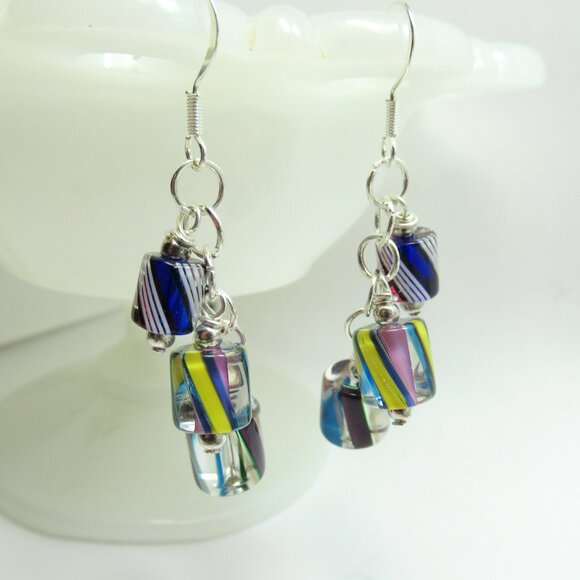 Cane glass mix dangle earrings - Picture 4 of 10
